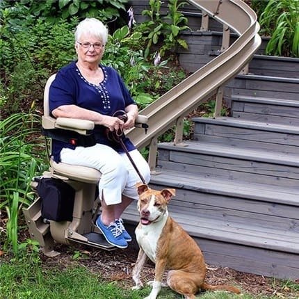 Outdoor stairlift installed on garden steps South Africa weatherproof all-weather — Stair Lift Chair